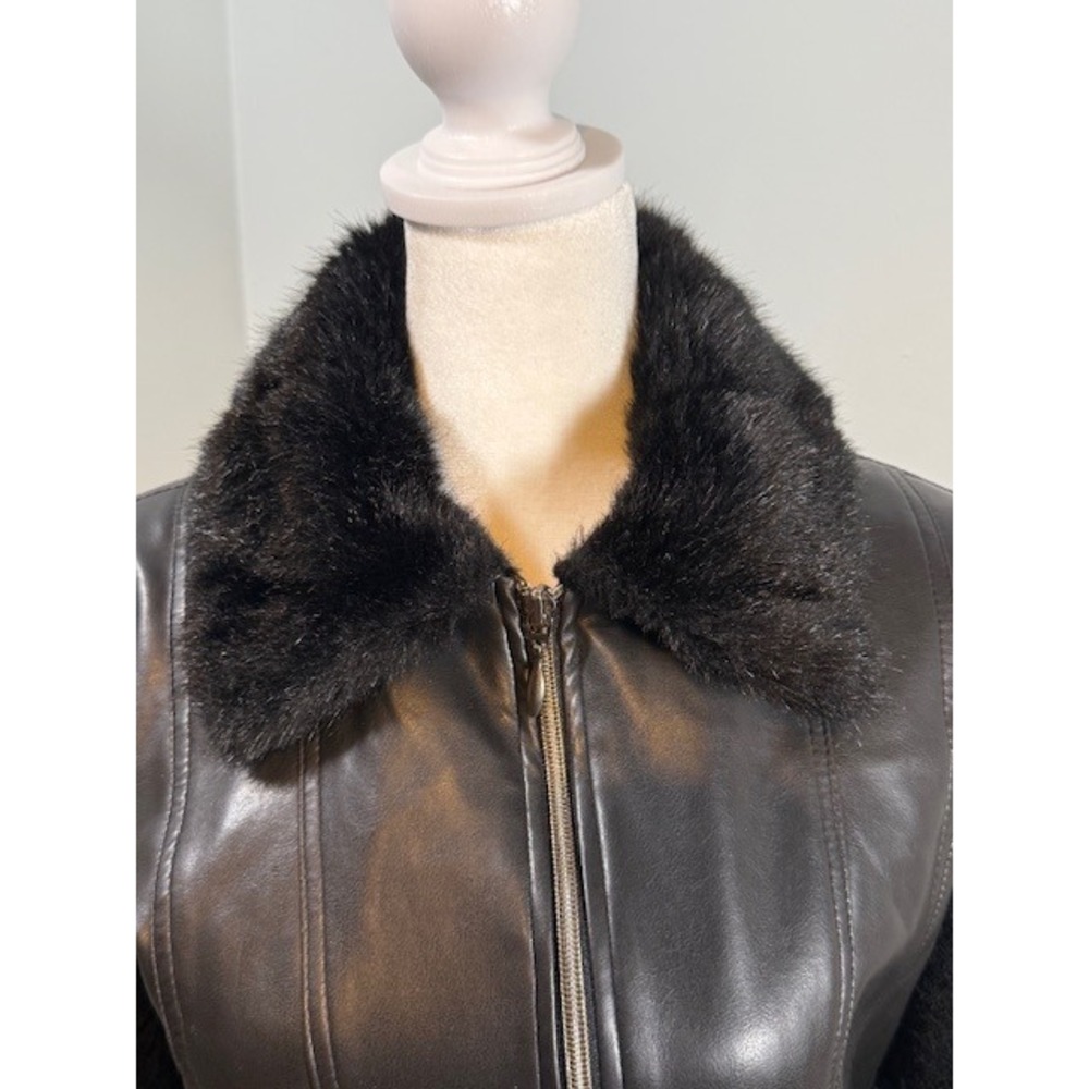 Sandro Paris Mixed Media Faux Leather Jacket Size 1 Faux Fur Collar Vintage Y2K - Picture 2 of 11